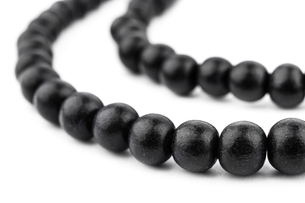 The Bead Chest Natural 8mm Wooden Beads in Black for Jewelry Making – Round Loose Wood Spacer Beads I Approximately 52 Beads